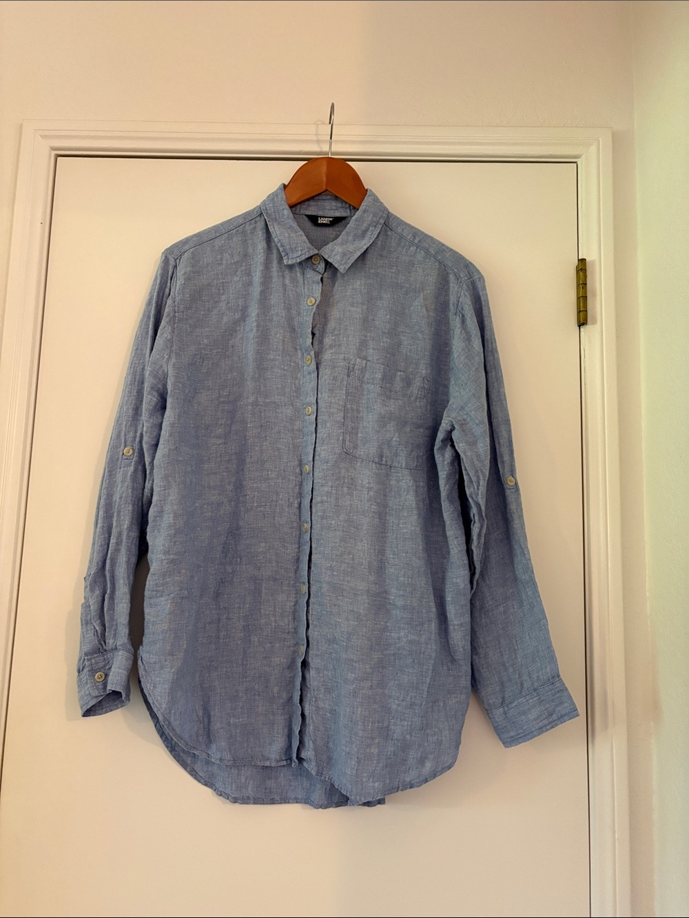 Lands' End Light Blue Women's Linen Button-Down Blouse